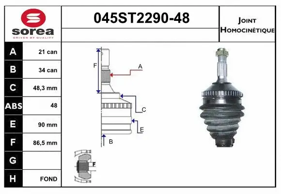 Jeu de joints, arbre de transmission STARTCAR 045ST2290-48