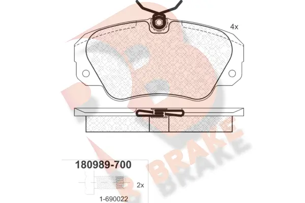 Kit de plaquettes de frein, frein à disque R BRAKE RB0989-700