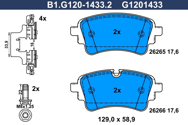 Kit de plaquettes de frein, frein à disque GALFER B1.G120-1433.2