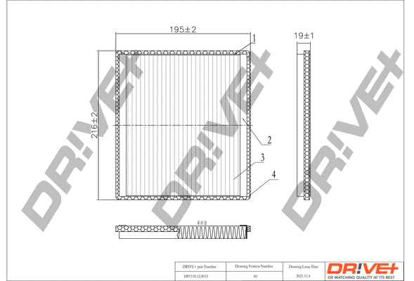 Filtre, air de l'habitacle Dr!ve+ DP1110.12.0033
