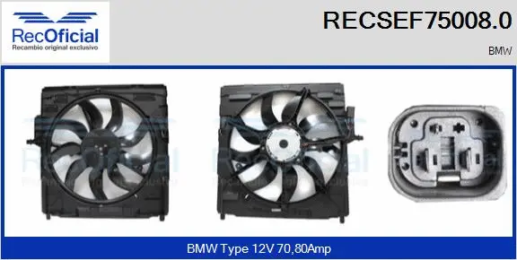 Moteur électrique, ventilateur pour radiateurs RECOFICIAL RECSEF75008.0