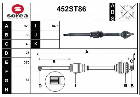 Arbre de transmission STARTCAR 452ST86