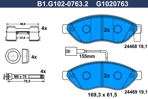 Kit de plaquettes de frein, frein à disque GALFER B1.G102-0763.2