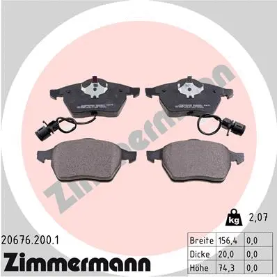 Kit de plaquettes de frein, frein à disque ZIMMERMANN 20676.200.1