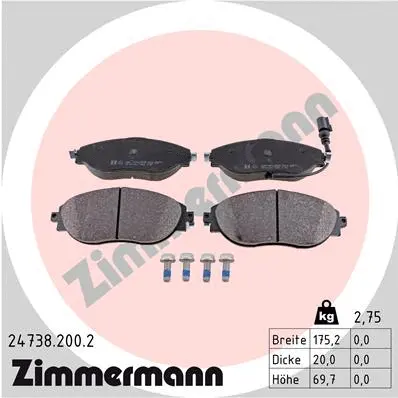 Kit de plaquettes de frein, frein à disque ZIMMERMANN 24738.200.2