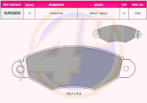 Kit de plaquettes de frein, frein à disque 4u 4UP03659