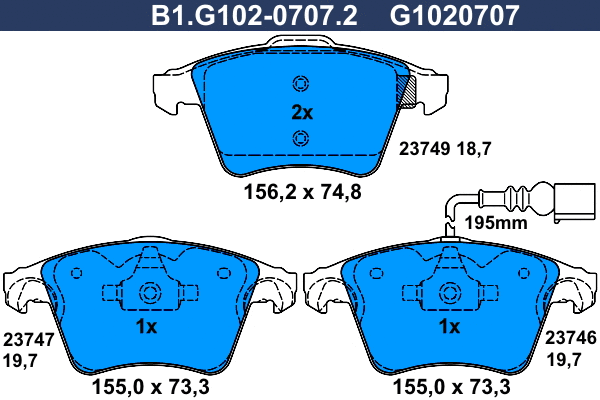 Kit de plaquettes de frein, frein à disque GALFER B1.G102-0707.2