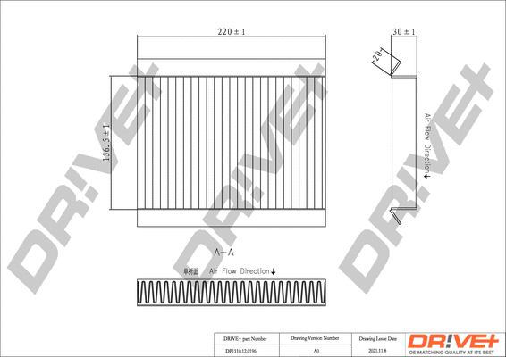 Filtre, air de l'habitacle Dr!ve+ DP1110.12.0196