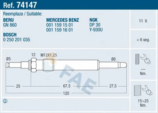 Bougie de préchauffage FAE 74147