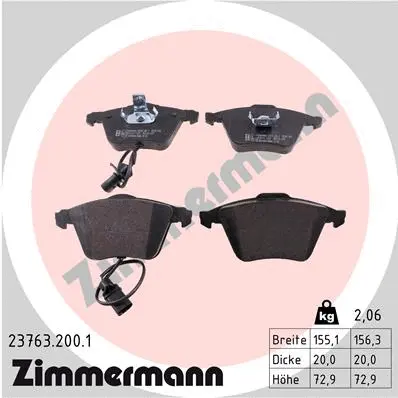 Kit de plaquettes de frein, frein à disque ZIMMERMANN 23763.200.1