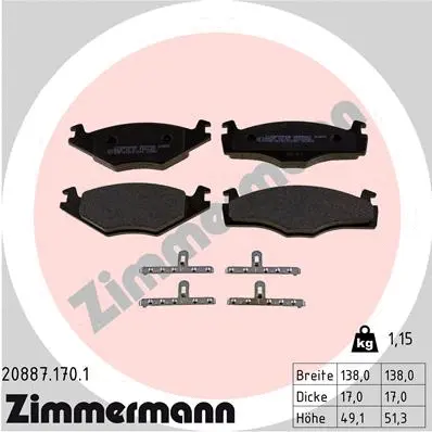 Kit de plaquettes de frein, frein à disque ZIMMERMANN 20887.170.1