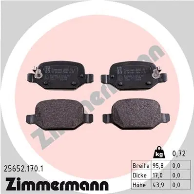 Kit de plaquettes de frein, frein à disque ZIMMERMANN 25652.170.1