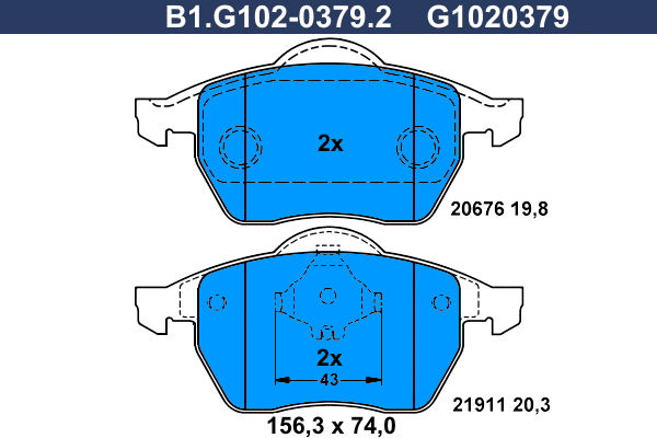 Kit de plaquettes de frein, frein à disque GALFER B1.G102-0379.2
