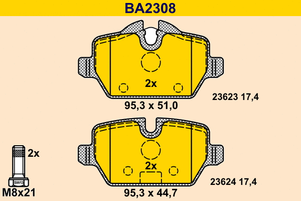 Kit de plaquettes de frein, frein à disque BARUM BA2308