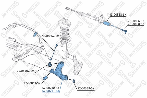 Bras de liaison, suspension de roue STELLOX 57-00211-SX