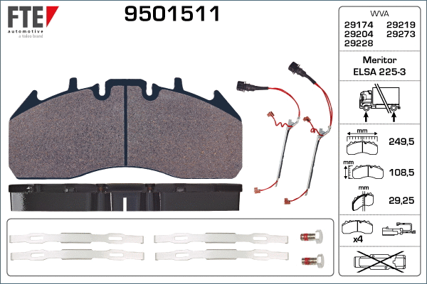 Kit de plaquettes de frein, frein à disque FTE 9501511