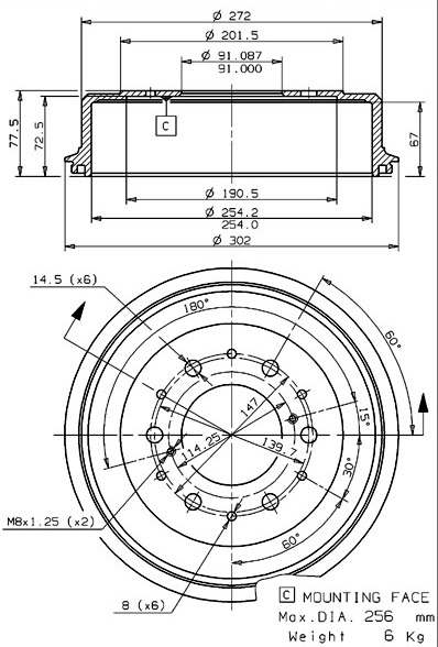 Tambour de frein VILLAR 627.0179