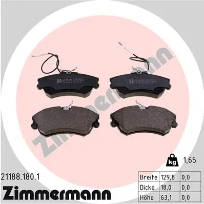 Kit de plaquettes de frein, frein à disque ZIMMERMANN 21188.180.1