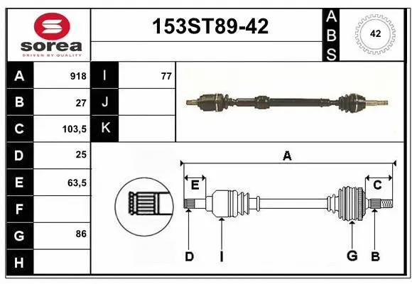 Arbre de transmission STARTCAR 153ST89-42