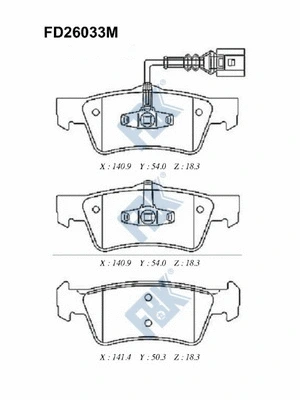 Kit de plaquettes de frein, frein à disque FBK FD26033M