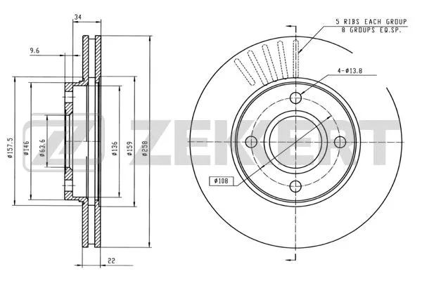 Disque de frein ZEKKERT BS-5222B