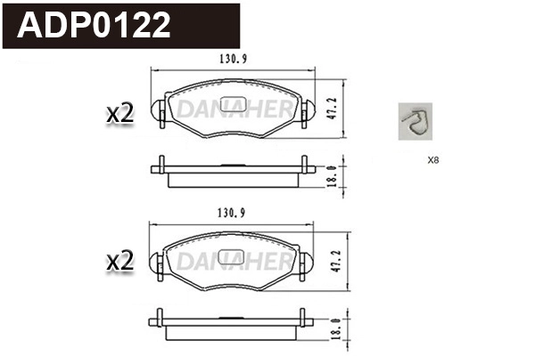 Kit de plaquettes de frein, frein à disque DANAHER ADP0122
