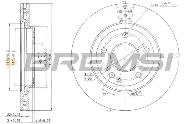 Disque de frein BREMSI CD7363V