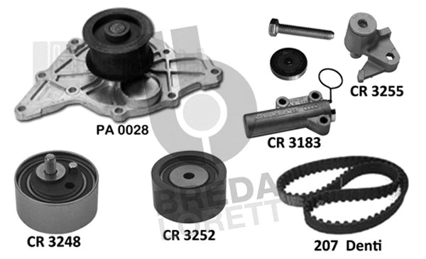 Pompe à eau + kit de courroie crantée BREDA LORETT KPA0793A
