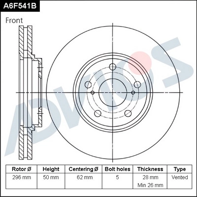 Disque de frein ADVICS A6F541B