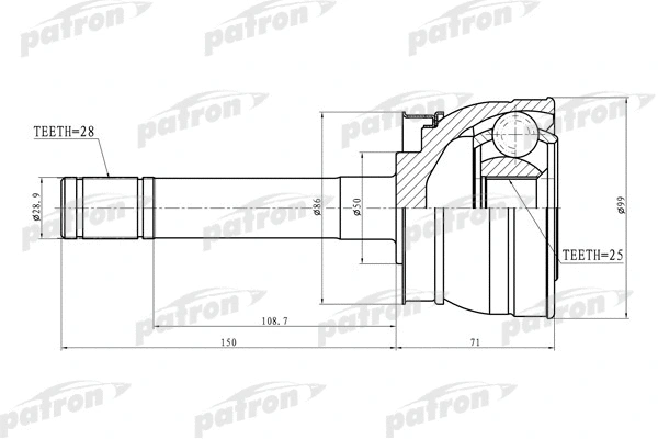 Jeu de joints, arbre de transmission PATRON PCV9721