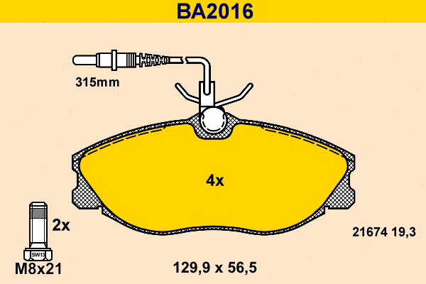 Kit de plaquettes de frein, frein à disque BARUM BA2016