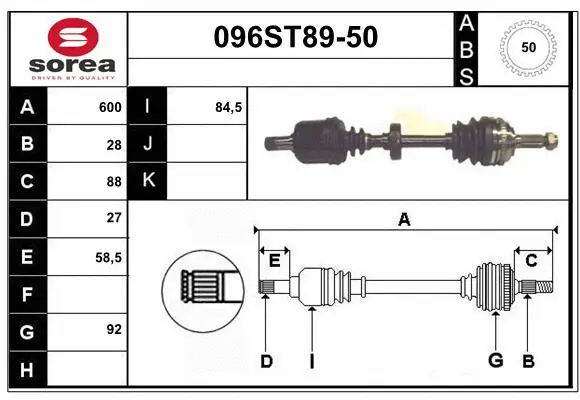 Arbre de transmission STARTCAR 096ST89-50