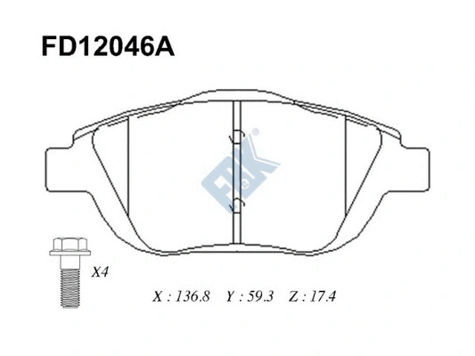 Kit de plaquettes de frein, frein à disque FBK FD12046A