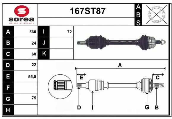 Arbre de transmission STARTCAR 167ST87
