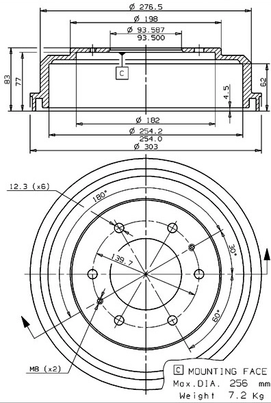 Tambour de frein VILLAR 627.0100