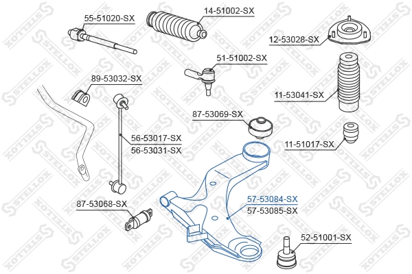 Bras de liaison, suspension de roue STELLOX 57-53084-SX