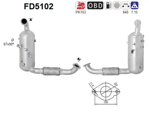 Filtre à particules / à suie, échappement AS FD5102