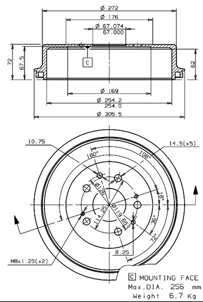 Tambour de frein VILLAR 627.0094