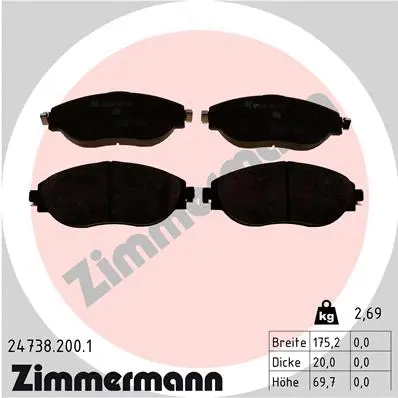 Kit de plaquettes de frein, frein à disque ZIMMERMANN 24738.200.1