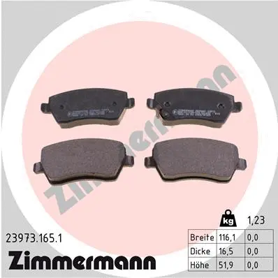 Kit de plaquettes de frein, frein à disque ZIMMERMANN 23973.165.1