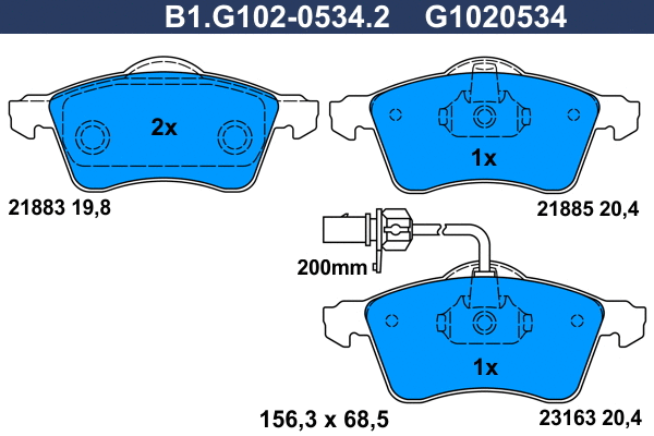 Kit de plaquettes de frein, frein à disque GALFER B1.G102-0534.2