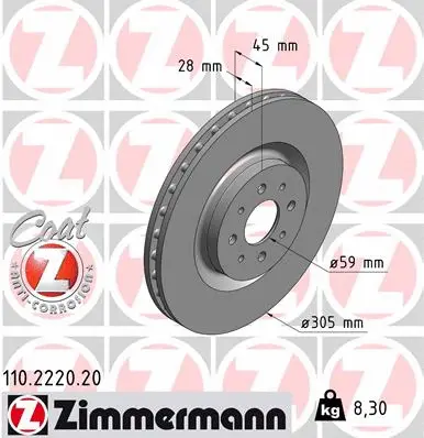 Disque de frein ZIMMERMANN 110.2220.20