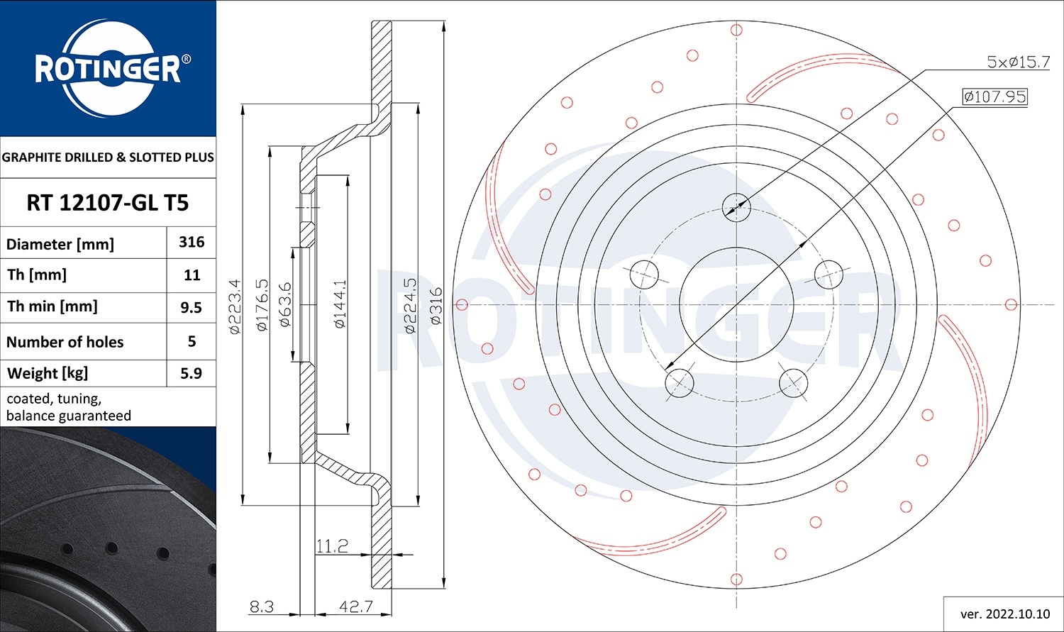 Disque de frein ROTINGER RT 12107-GL T5