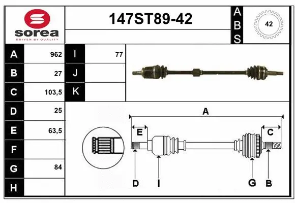 Arbre de transmission STARTCAR 147ST89-42