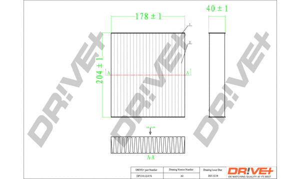 Filtre, air de l'habitacle Dr!ve+ DP1110.12.0176