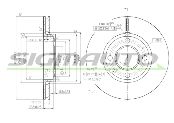 Disque de frein SIGMAUTO DBA812V