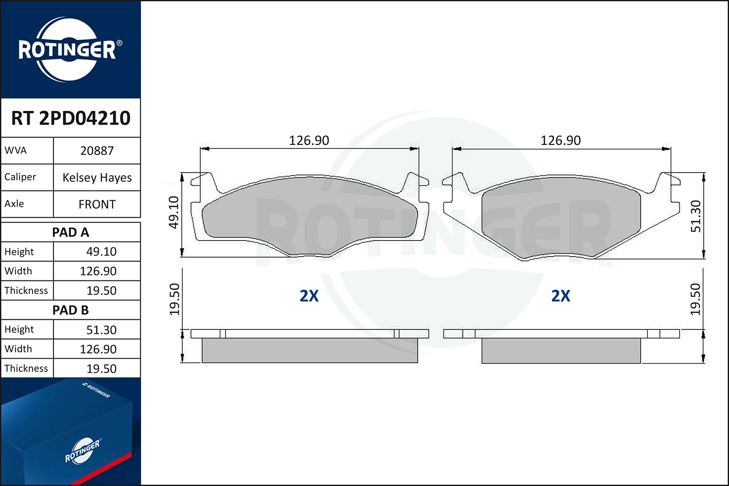 Kit de plaquettes de frein, frein à disque ROTINGER RT 2PD04210