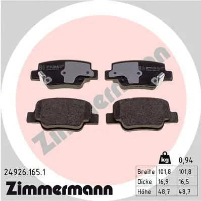 Kit de plaquettes de frein, frein à disque ZIMMERMANN 24926.165.1