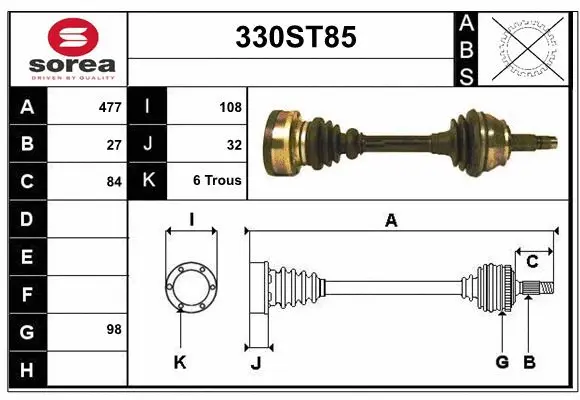 Arbre de transmission STARTCAR 330ST85