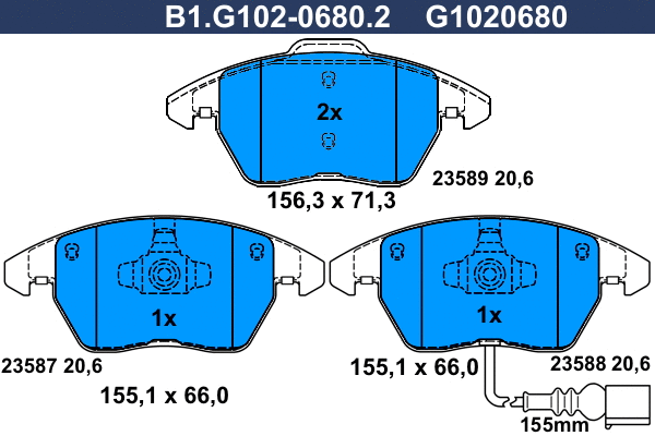 Kit de plaquettes de frein, frein à disque GALFER B1.G102-0680.2